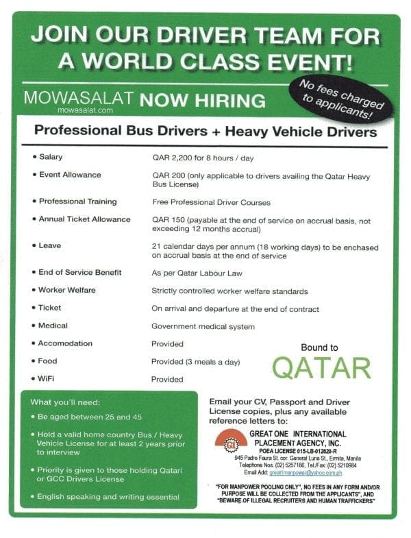 15 Filipino Bus Driver Jobs In Qatar Hiring Bus Drivers.