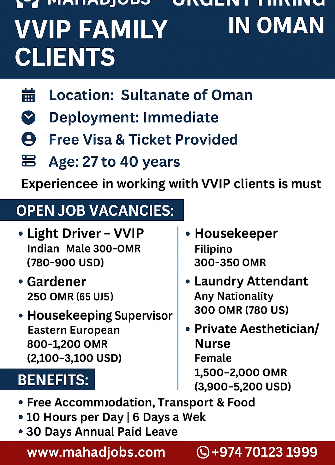 Urgent Hiring Jobs in Oman